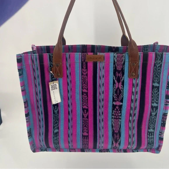 Nena & Co. 13in x 17in One Of A Kind Guatemala Travel Tote Bag Purple,blue,blk - Picture 5 of 12